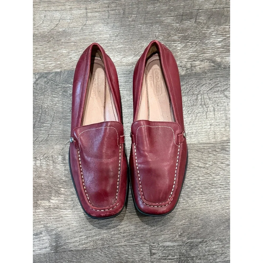 Coach Daisy Burgundy Red Leather Loafers Square Toe Flats A2407 Womens 8.5M